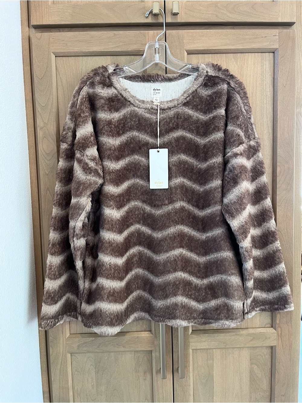 NEW Dylan Chevron Vintage Drop Shoulder Faux Fur Pullover